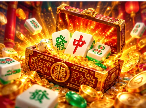 Illustrative artwork of mahjong tiles and gold coins in an open treasure chest
